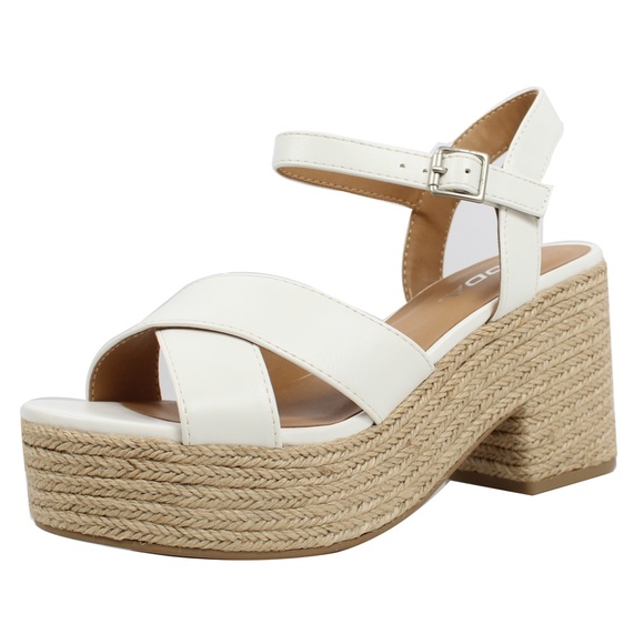 Shoes - White Criss Cross Ankle Strap Espadrille Platform